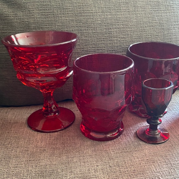 4 Vintage Ruby Red Glasses - 2 Georgian, 1 Imperial Provincial, 1 Fostoria Argus - Picture 5 of 9